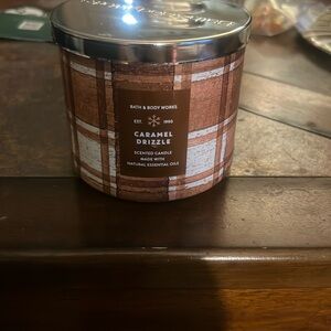 Bath and body Caramel Drizzle 3-wick candle. Discontinued scent.
